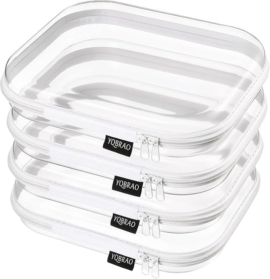 YQBRAO 4-Pack Clear Diaper Bag Organizer Pouches, 1.2mm Ultra-Thick PET Travel Pouches for Toiletries & Makeup, Rigid Self-Standing Bags with YKK Zippers, TSA Approved