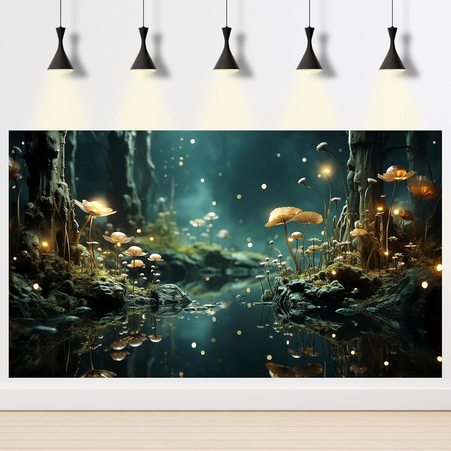Fantasy Aquarium Background Rock Flowers Tranquil Water Scene Terrarium Backdrop Fantasy Lights Fish Tank Background Reptile Habitat Backdrop Aquarium Poster Wallpaper Decor Vinyl 60x24in