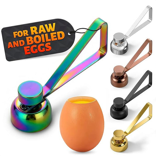 Egg Cracker Tool for Raw Eggs — Egg Shell Opener for Soft-Boiled Shell Tops, Stainless Steel Topper with Ergonomic Adjustable Effort — Clean Cut Design for Breakfast Prep, Custards, & Baking (Rainbow)