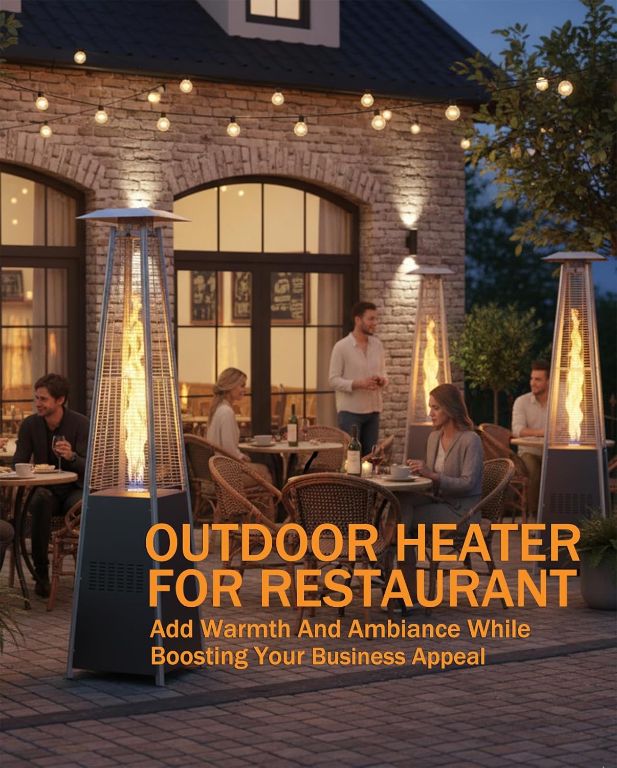 Patio Heater With Glass Tube, 48000 BTU Propane Patio Heaters For Outdoor Use With Cover & Wheels, Commercial Outdoor Heater For Patio Backyard, Multiple Protection System (Gray) (2 heater)