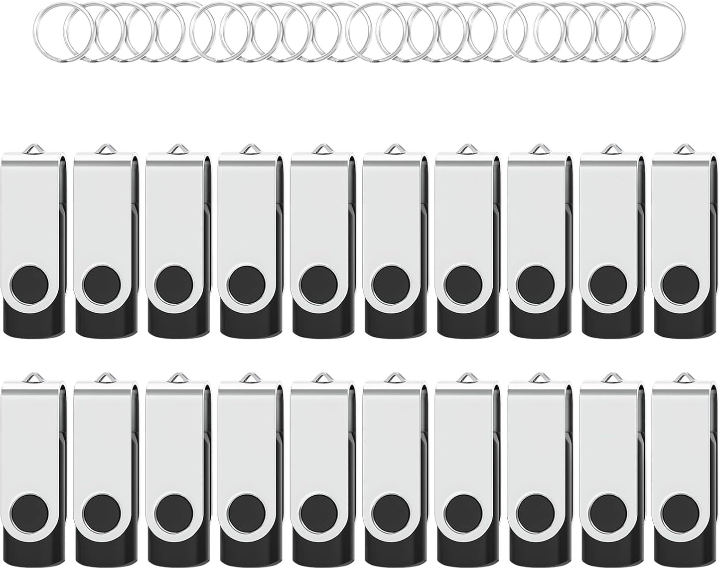 USB Flash Drives 4GB 20 Pack, Wooolken USB 2.0 Thumb Drives with Keychains Memory Stick USB Drive Pendrive for PC Laptop Computer (Black)