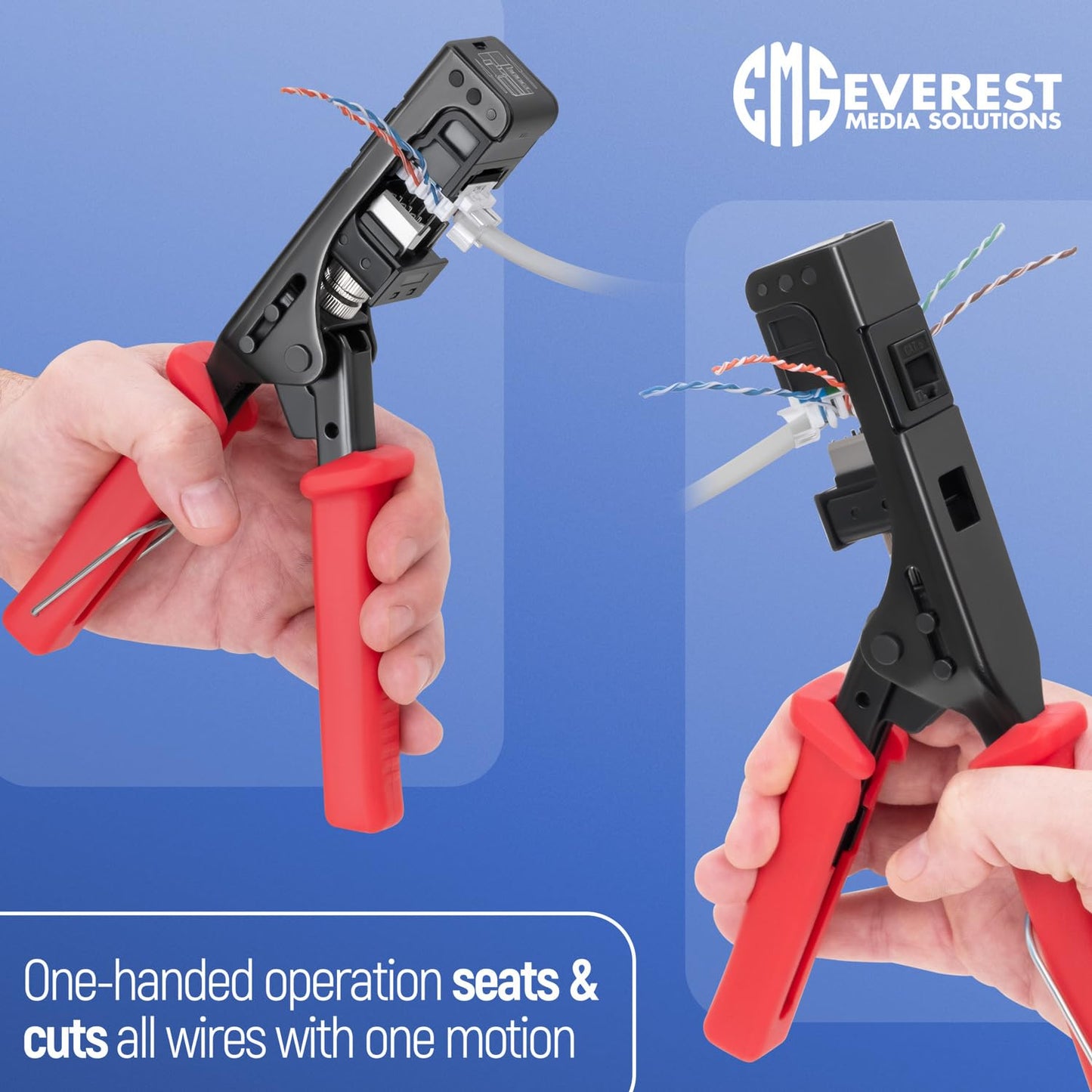 Everest easyJACK - 45° Angled Speed Termination Keystone Tool Set - with 20-Pack of RJ45 Cat6 Keystone Jacks in Black (Slim Profile Design) - Time Saver Network Punch Down Tool Cat6