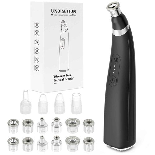 Diamond Microdermabrasion Machine, UNOISETION Rechargeable Micro Dermabrasion Facial Tool with 12 Diamond Tips, Blackhead Remover for Home Travel