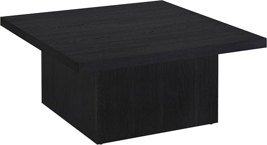 Coaster Home Furnishings - Devar - Wood - Square Coffee Table with Pedestal Base, Geometric Design and Contemporary Style - Living Room - Black - 706408
