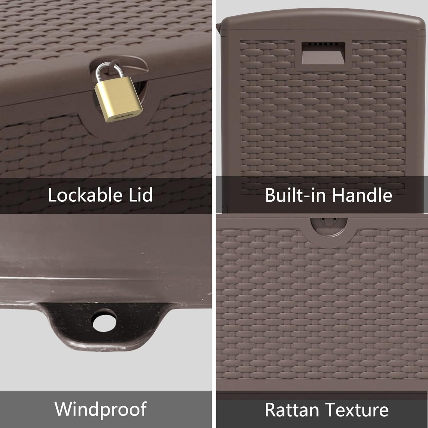 Upgrade 80 Gallon Waterproof Large Resin Deck Box Indoor/Outdoor Lockable Storage Container and Seating for Garden, Pool, and Patio (80 Pro Gallon, Brown)