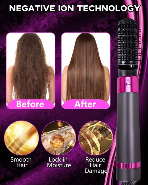 VASONNI 5 in 1 Hair Dryer Brush, Negative Ion Electric Hot Air Blow Dryer Brush Comb (black-red)