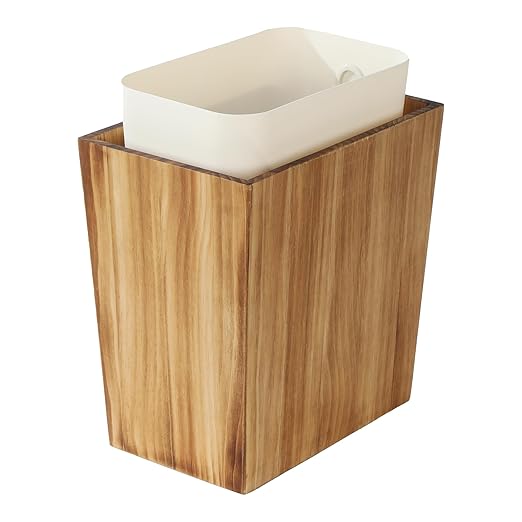 Coeusy 2 Gallon Wooden Trash Can with Liner, Small Bathroom Trash Can, Farmhouse Decorative Narrow Garbage Can, Solid Wood Waste Basket for Bedroom,Office,Toilet