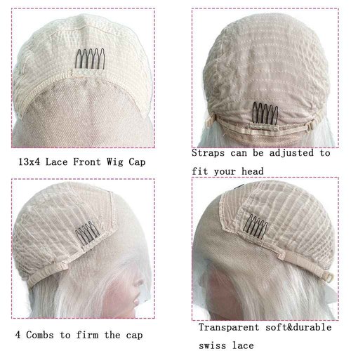 YiXing Platinum Blonde Bob Human Hair Wigs Ash White #60 13x4 Short Bob Human Hair Lace front Wigs HD Transparent Soft Lace Pre Plucked for Women 150% Density Silky Straight Natural Hairline 10Inch
