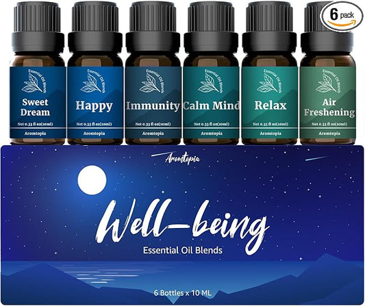 Essential Oil Blends for Diffusers, 6x10ml Well-Being Gift Kit | IFRA Certified, for Diffuser, Candle, Soap Making