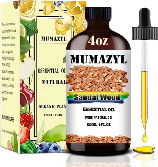 Sandalwood Essential Oil, Sandalwood Oil 4 Fl Oz 120ML for Diffuser Humidifier Yoga Cleaning DIY Candle Soap Making MUMAZYL Essential Oils