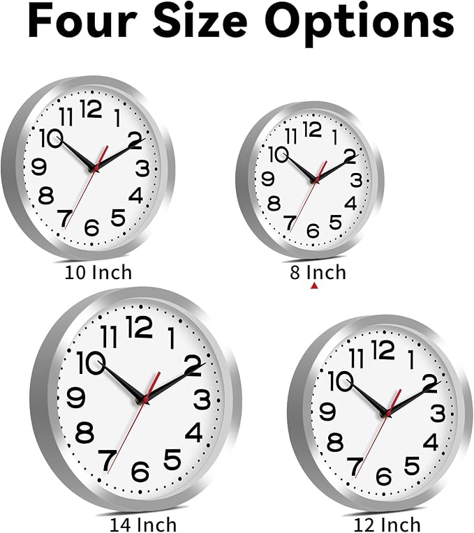 Roymnie Wall Clock Silent Non-Ticking Modern Clock Battery Operated 8 Inch Small Classic Analog Decorative for Kitchen, Bathroom, Office, Bedroom, Home(Silver)
