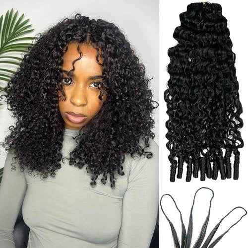 Ssawhair Water Curly Crochet Human Hair Knotless Pre-Separated Deep Curly Virgin Human Hair Pre-Looped Reusable Feather Crochet Hair Extensions 20Inch 60g 50Strands