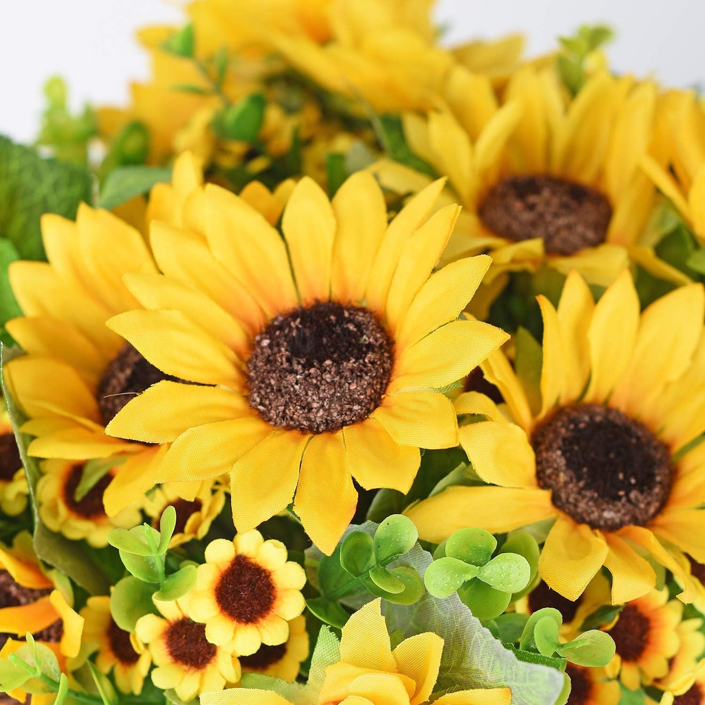 Lvydec Artificial Sunflower Bouquet, 2 Bunches Silk Sunflowers Fake Yellow Flowers for Home Decoration Wedding Decor (2 Pack)