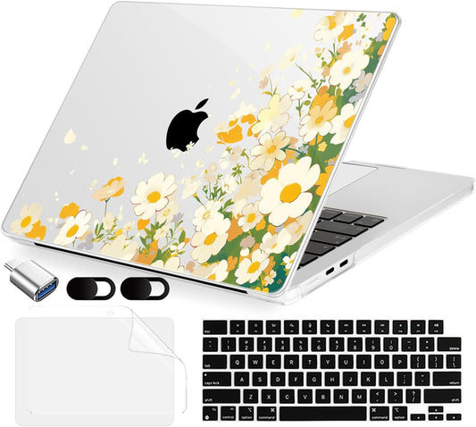 Compatible with MacBook Air 15 inch Case, M4 A3241/M3 A3114/M2 A2941 (Released 2025 to 2023), Hard Shell, Keyboard Cover, Screen Protector, Webcam Cover & Type-C Adapter, Scatter Daisies