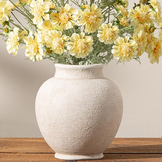 Ceramic Flower Vase, Flower Vase Rustic Farmhouse Decorative Vase Floral Pottery Vases for Home Decor Table Living Room Entryway Mantel Bookshelf Bedroom Bathroom Kitchen - 6.7" W
