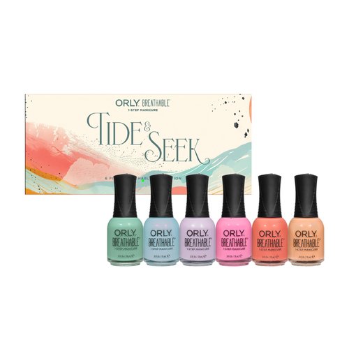 Orly Breathable Tide & Seek Nail Polish Collection, 6 Pastel Colors, 1-Step Manicure, 0.6 fl oz Each (Mint green, baby blue, lavender, pink, coral, and peach shades, Pack of 6)