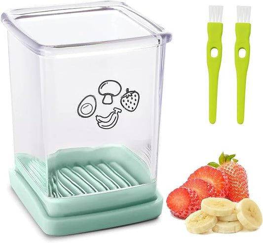 Cup Slicer, Stainless Steel Strawberry & Banana Slicer, Speed Fruit Cutter with Push Plate, Quickly Making Salad, Must Have Kitchen Gadget (Cyan)