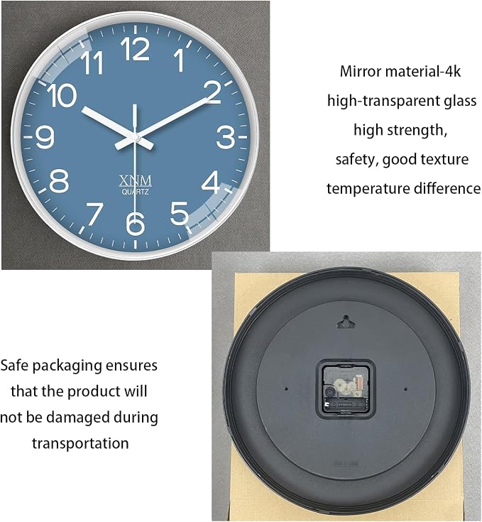 XNM Modern Blue Wall Clocks Battery Operated 10 Inch Classic Analog Clock for Home Office Bedroom Decor Minimalist Wall Clock Silent Non Ticking