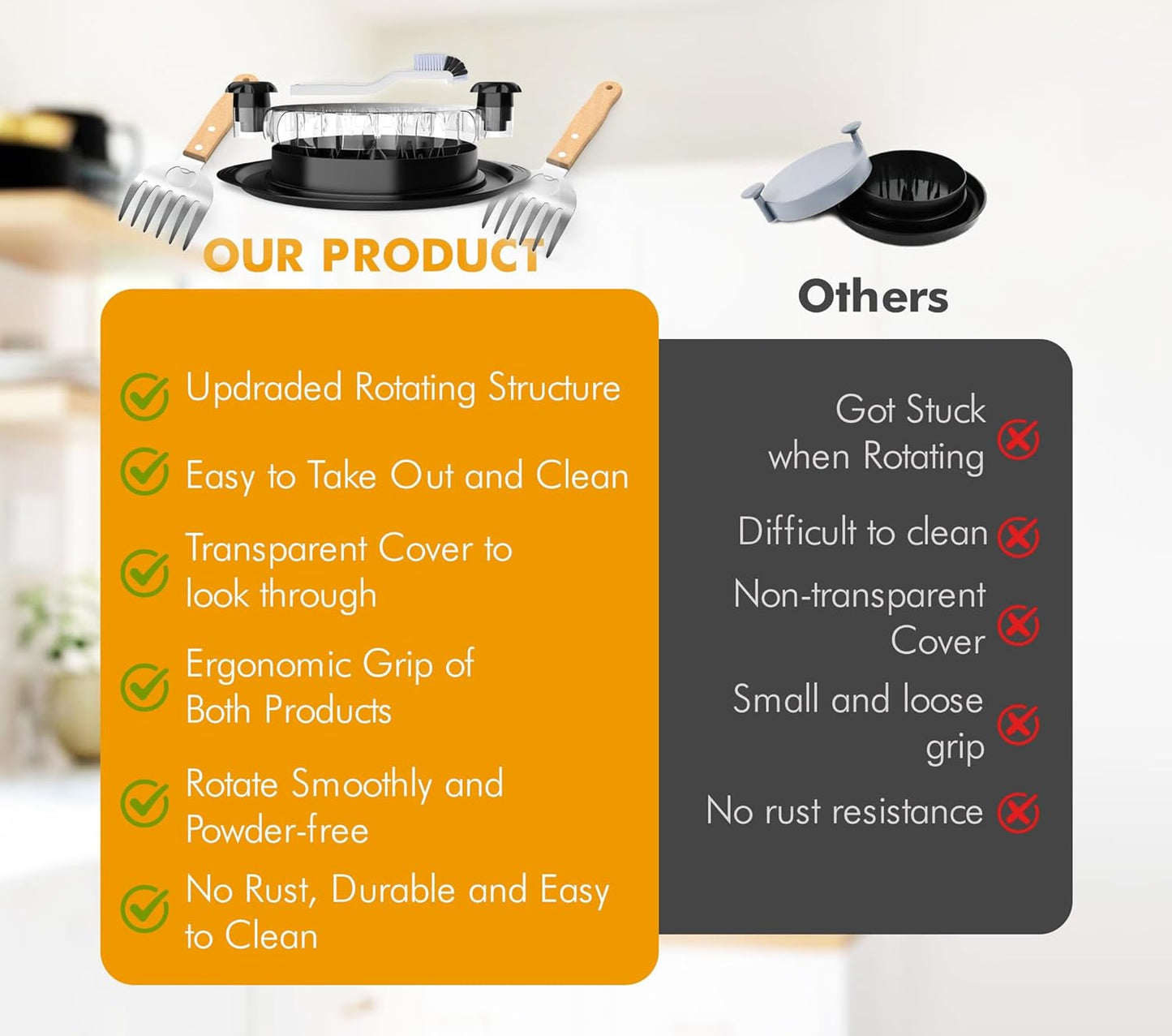 Chicken Shredder Tool Twist Plus Meat Claws and Cleaning Brush - Kitchen Essentials - Meal Prep Tools - Pulled Pork Shredder - Meat Shredder Tool Twist - Kitchen and Barbecue Gifts