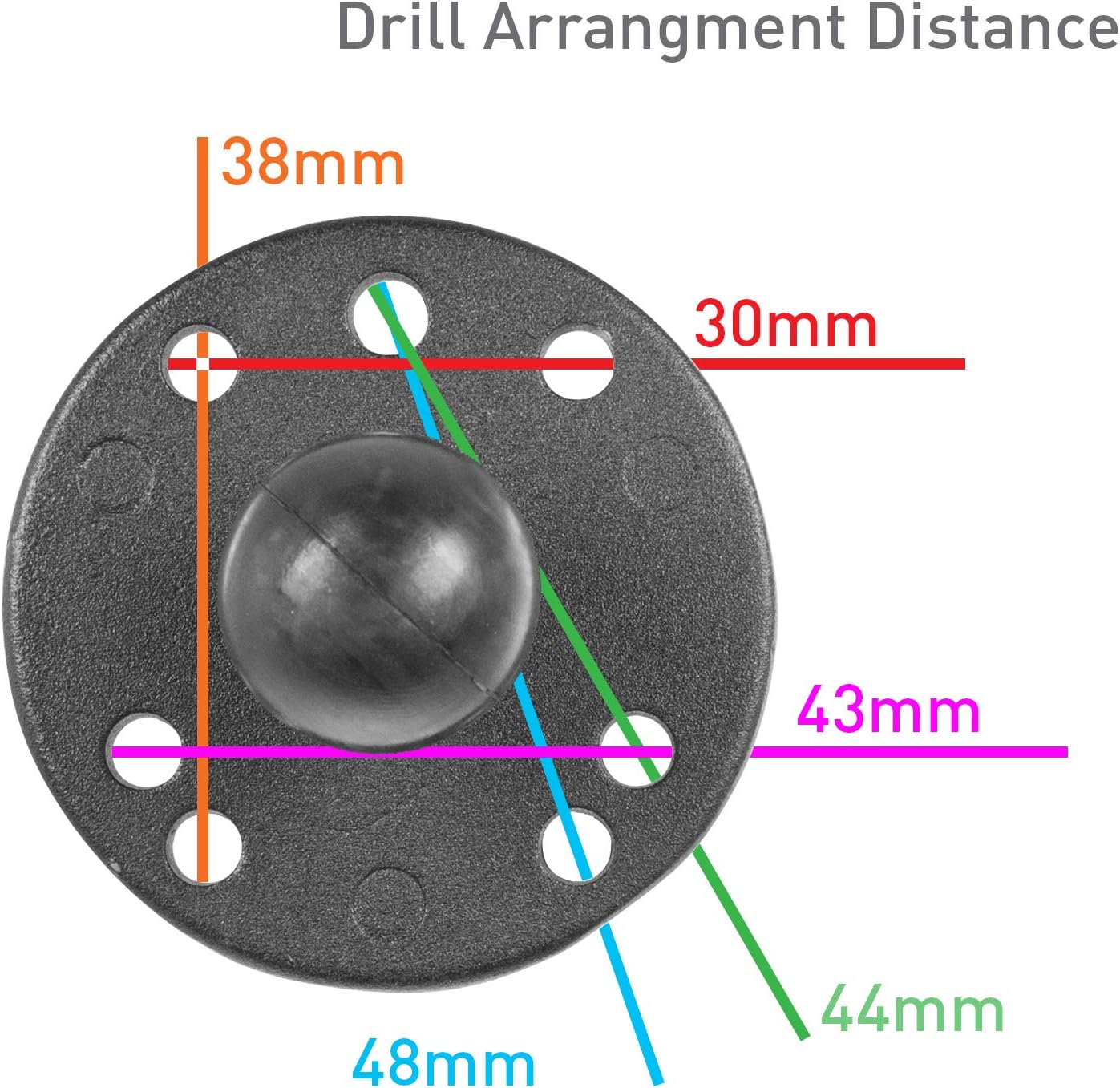 iBolt 25mm / 1 inch Metal AMPS Round Adapter Plate for Industry Standard Dual Ball Socket mounting arms, 22209