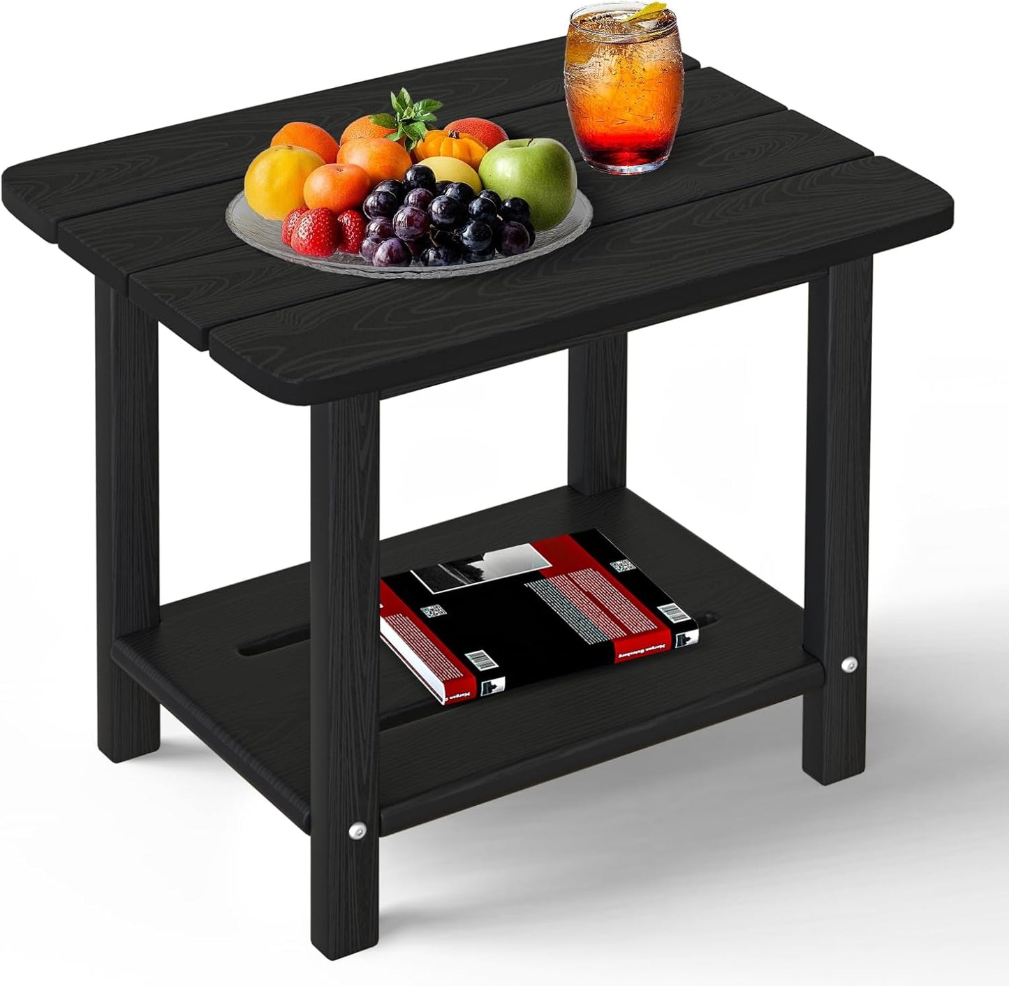 Adirondack Square Side Table - 18.4" Large Panel HDPE Outdoor End Table - Weatherproof, Rustproof & Low Maintenance for Patio, Lawn, Pool, Indoor Use (Black)