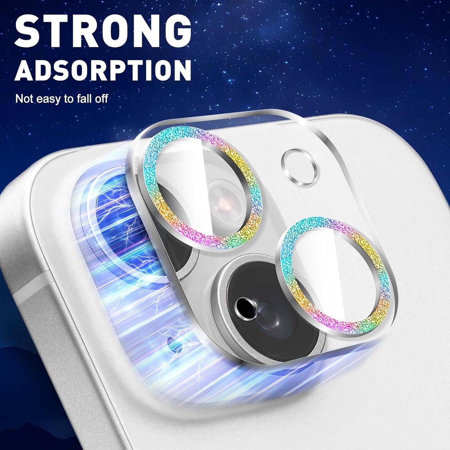 LucBuy 3PCS Sparkling Camera Lens Protector for iPhone 13/iPhone 13 Mini, Full Clear Acrylic Cover with Shiny Colorful Glitter Designed Decoration Back Camera Protector
