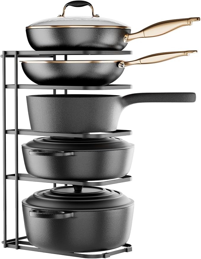 ORDORA Pots and Pans Organizer Rack under Cabinet 16.59" Tall, 5-Tier Pan Organizers inside Cabinet, Space Saving Kitchen Storage Pot Rack for Baking Pan Cast Iron Skillets Cookware - No Assembly