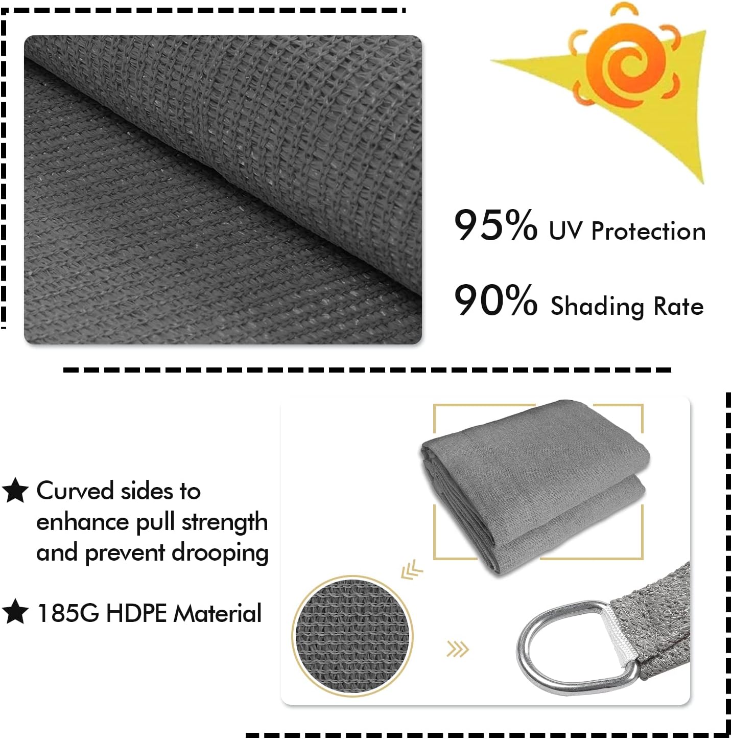 KANAGAWA 10'X16' Dark Gray Custom Size Sun Shade Sail Rectangle UV Block Canopy Cover for Patio Backyard Lawn Garden Outdoor (Customized Available)