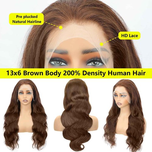UYGLJK chocolate Brown Lace Front Wig 30 Inch Brown Body Wave Lace Front Wigs Human Hair Pre Plucked with Baby Hair Brown Wig Human Hair 13x6 HD Colored Frontal Wigs Human Hair wig