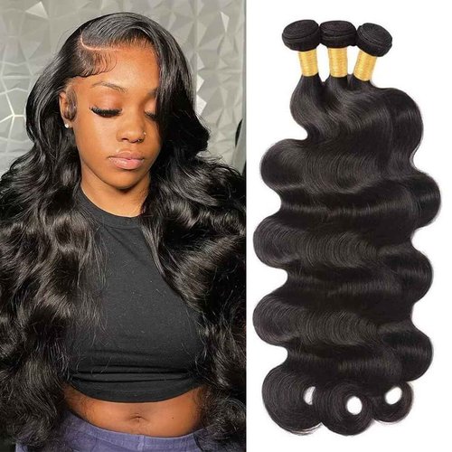 Body Wave Bundles Human Hair 20 22 24 Inch Human Hair Bundle 100% Unprocessed Brazilian Virgin Hair 3 Bundles Human Hair Extensions for Black Women Natural Color