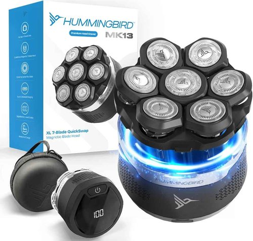 HUMMINGBIRD MK13 Premium Head Shaver, 7 Blade Electric Razors for Men, Cordless USB-C Rechargeable Wet & Dry Electric Head Shavers for Bald Men, Waterproof Skull Shaver, LED Display, Travel Case