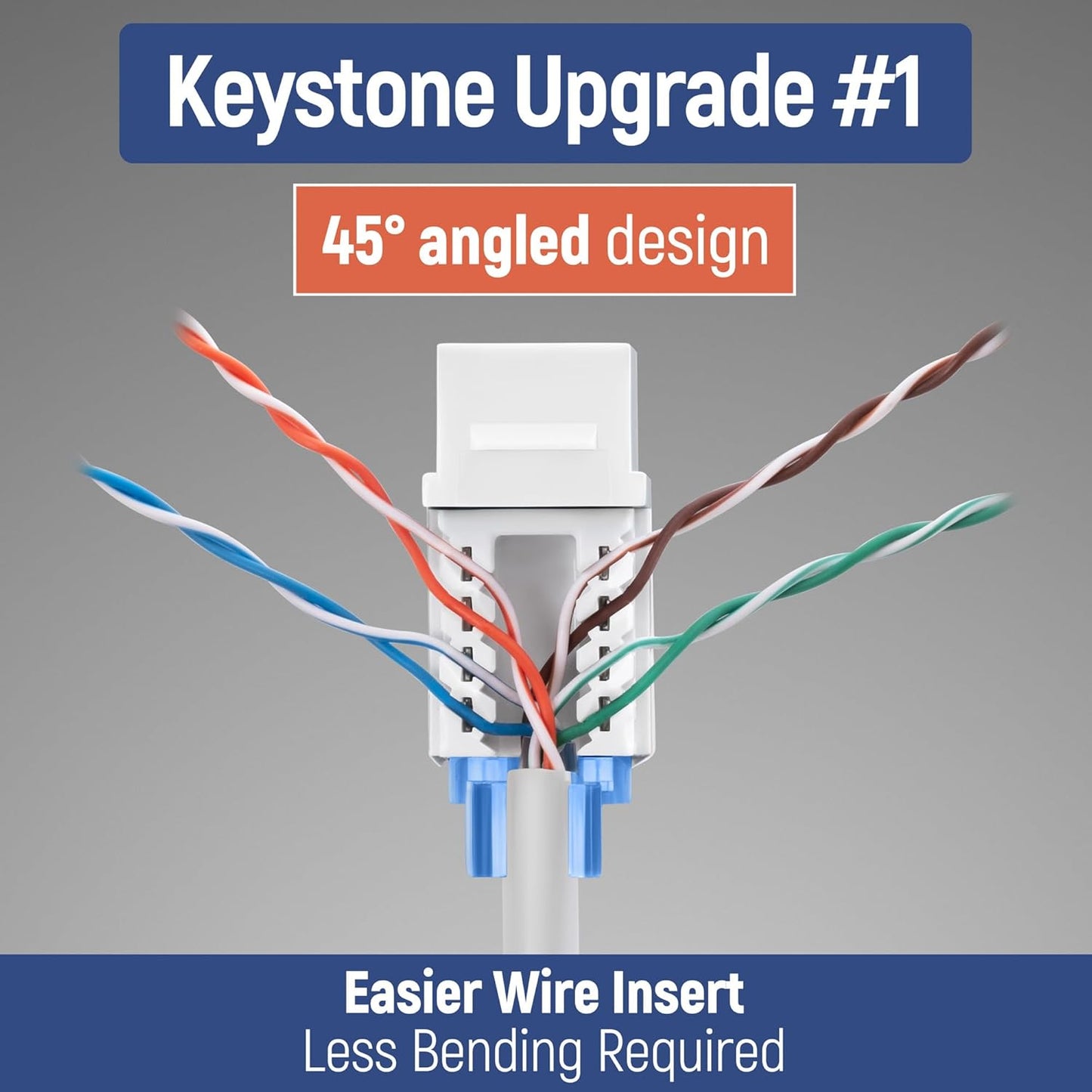 Everest 45° Angled RJ45 Cat5e Keystone Jacks 50-Pack in White - Slim Profile Female RJ45 Connectors - Cat 5e Keystone Jack - Compatible with 45° Angled Speed Termination Tool - 45Term (B0BL3GS7ZY)