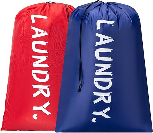 2 Pack XL Travel Laundry Bag, Machine Washable Dirty Clothes Organizer with Drawstring,Large Enough to Hold 4 Loads of Laundry, Easy Fit a Laundry Hamper or Basket Travel Essentials 24" x 36"