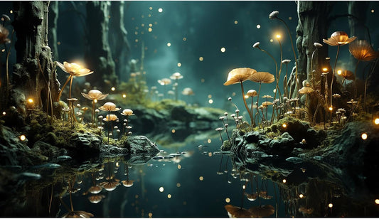 Fantasy Aquarium Background Rock Flowers Tranquil Water Scene Terrarium Backdrop Fantasy Lights Fish Tank Background Reptile Habitat Backdrop Aquarium Poster Wallpaper Decor Vinyl 48x18in