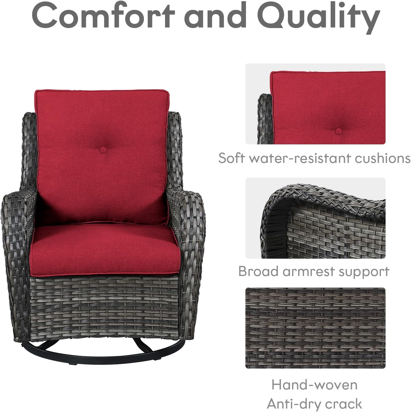 5 Pieces Patio Furniture Sets Wicker Outdoor Furniture, Rattan Patio Swivel Glider Chairs with 2 Ottoman and Glass Side Table