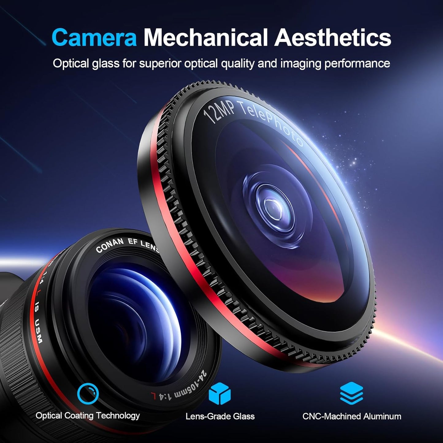 X-it 2 Pack Camera Lens Protector, Shatterproof Anti-Scratch Ultra HD Mechanical Gear Camera Protector, Anti-Glare Tempered Glass Lens Protector for iPhone 15/15 Plus/14/14 Plus,Case Friendly,BlackRed