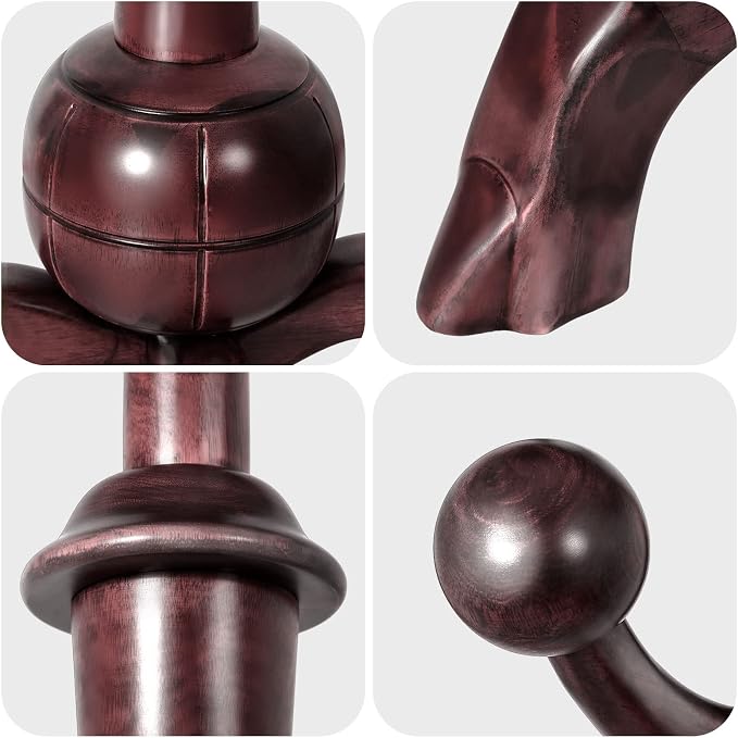 Bekrvio Freestanding Wood Coat Rack with Stable Sphere Base, Wine Red | 8 Hooks Tree Branch Design, Heavy Duty Standing Coat Hanger for Entryway, Hallway, Bedroom, Foyer; Hangs Coats, Hats, Bags