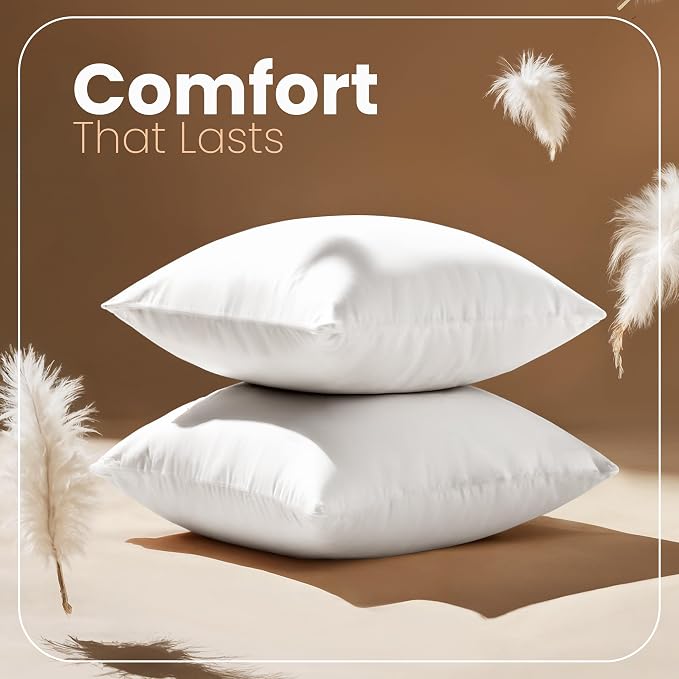 Utopia Bedding 14x14 Pillow Inserts, Set of 2, White – Indoor Decorative Throw Pillows for Bed, Sofa & Couch – Soft, Supportive & Fluffy Cushion Inserts