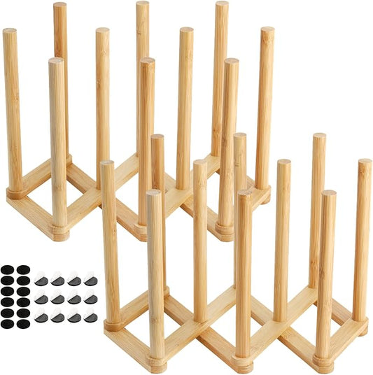 Yesland 2 Pack Wooden Bottle Drying Rack - Retractable Bamboo Dish Drying Rack Stand for Water Bottles, Baby Bottles, Sippy Cups, Reusable Bags, Plates, Cutting Boards - Kitchen Counter Organizer
