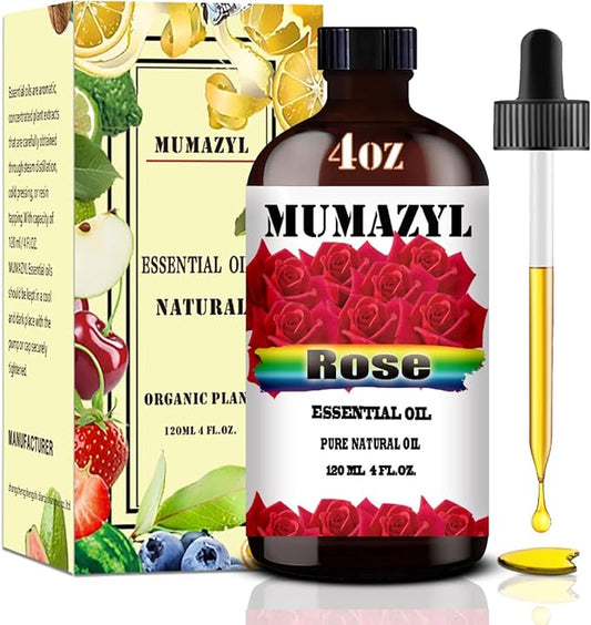 Rose Essential Oil, Rose Oil 4 Fl Oz 120ML for Diffuser Humidifier Yoga Cleaning DIY Candle Soap Making Valentine's Day Gift MUMAZYL Essential Oils