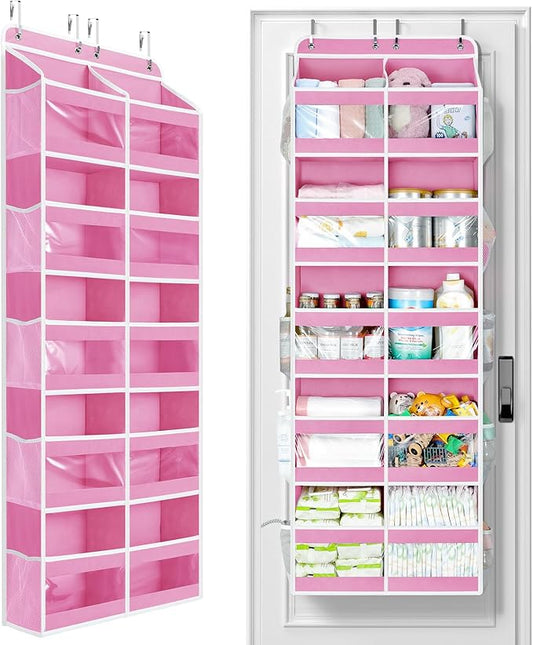 Yecaye 5-Tier Over The Door Organizer Dual-Column, 80lbs Load Stuffed Animal Storage of 10 Compartments, Heavy Duty Door Organizer Hanging for Bedroom Dorm Bathroom Pantry, Macaron Pink, 1 Pack