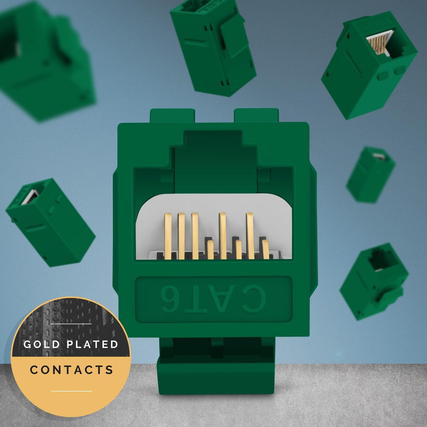 Everest RJ45 CAT6 Keystone Coupler in Green (6-Pack) - RJ45 Coupler for Ethernet, Cat6 Keystone Jacks
