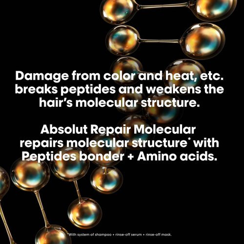 L'Oréal Professionnel Paris Absolut Repair Molecular Shampoo & Rinse-Off Serum Set - Strengthening For Dry Damaged Hair, With Peptide Bonder & Amino Acids, Sulfate-Free