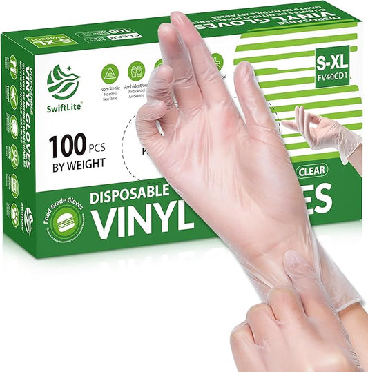 SWIFTLITE Disposable Vinyl Gloves, Food Safe, Latex-Free Powder-Free Clear Plastic Gloves for Cooking, House Clean, Food Prep