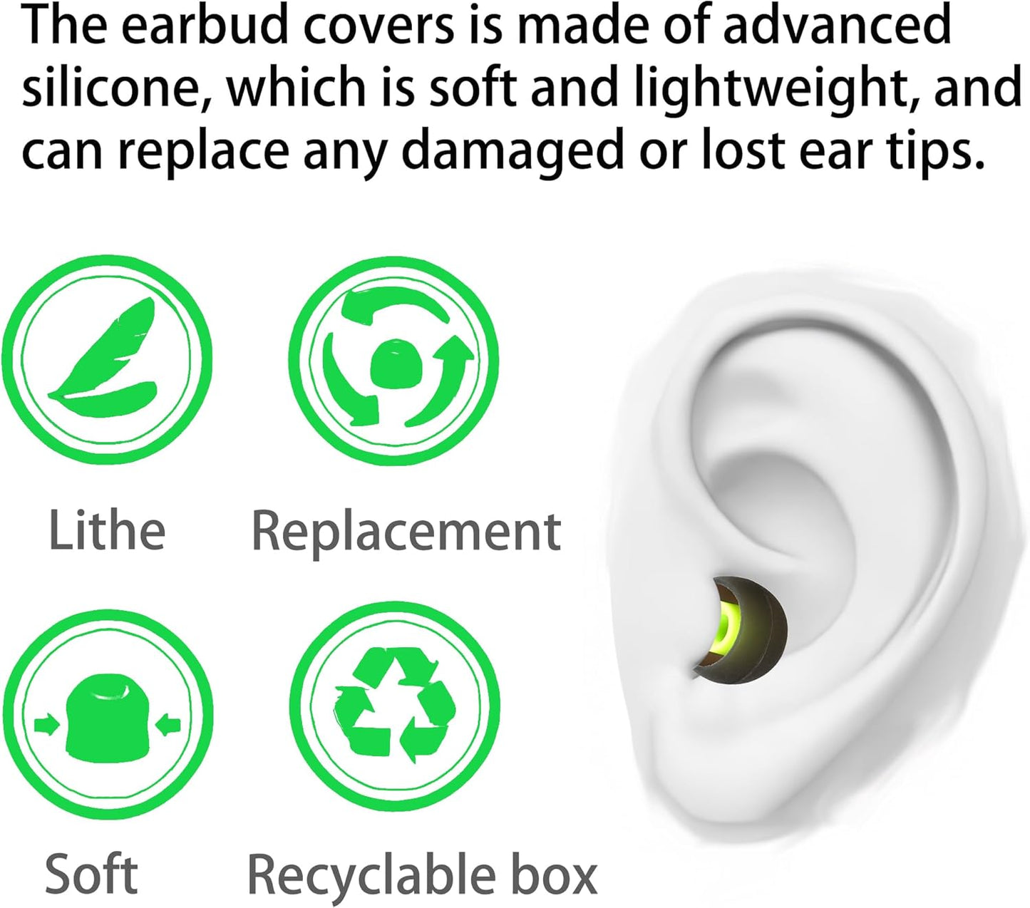 Earbud Replacement Tips - Silicone Ear Tips Fit Most In-Ear Earbuds (Inner Hole 3.8mm - 5.1mm) - 9 Pairs S M L