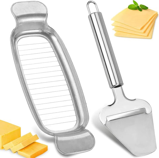 2 Pack Cheese Slicers, AITRAI Stainless Steel Wire Butter Slicer Cutter with Cheese Plane Tool for Soft, Semi-Hard, Hard Cheeses, Butter, Eggs, Fruits丨Dishwasher Safe