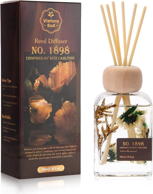 Luxury Hotel Scent Reed Diffuser 100ml (3.38oz) | No.1898 Hotel Collection Diffuser Oil Inspired by Ritz Carlton | Home, Bathroom & Office Decor | Long-Lasting Room Freshener Gift Set