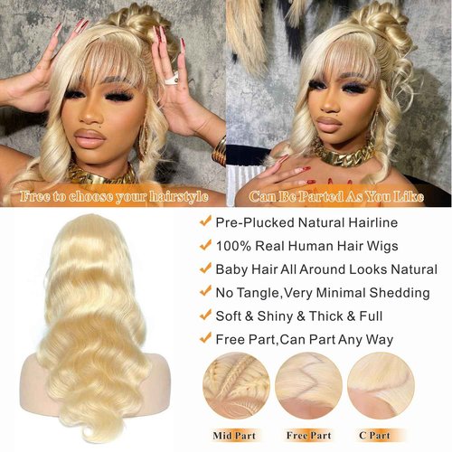MARUOL 613 13x6 Lace Front Wig Human Hair Blonde Wig Body Wave HD Transparent Lace Frontal Wigs Human Hair for Black Women 180% Density Glueless wigs Pre Plucked 28 Inch