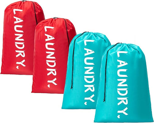 4 Pack XL Travel Laundry Bag, Machine Washable Dirty Clothes Organizer with Drawstring,Large Enough to Hold 4 Loads of Laundry, Easy Fit a Laundry Hamper or Basket Travel Essentials 24" x 36"