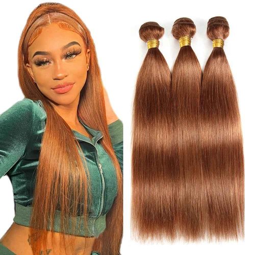 Habiliana Bundles Human Hair 26 28 30 Inch Straight 30 Light Brown Human Hair Bundles 11A Unprocessed Brazilian Virgin Quick Weave Hair Extensions for Black Women